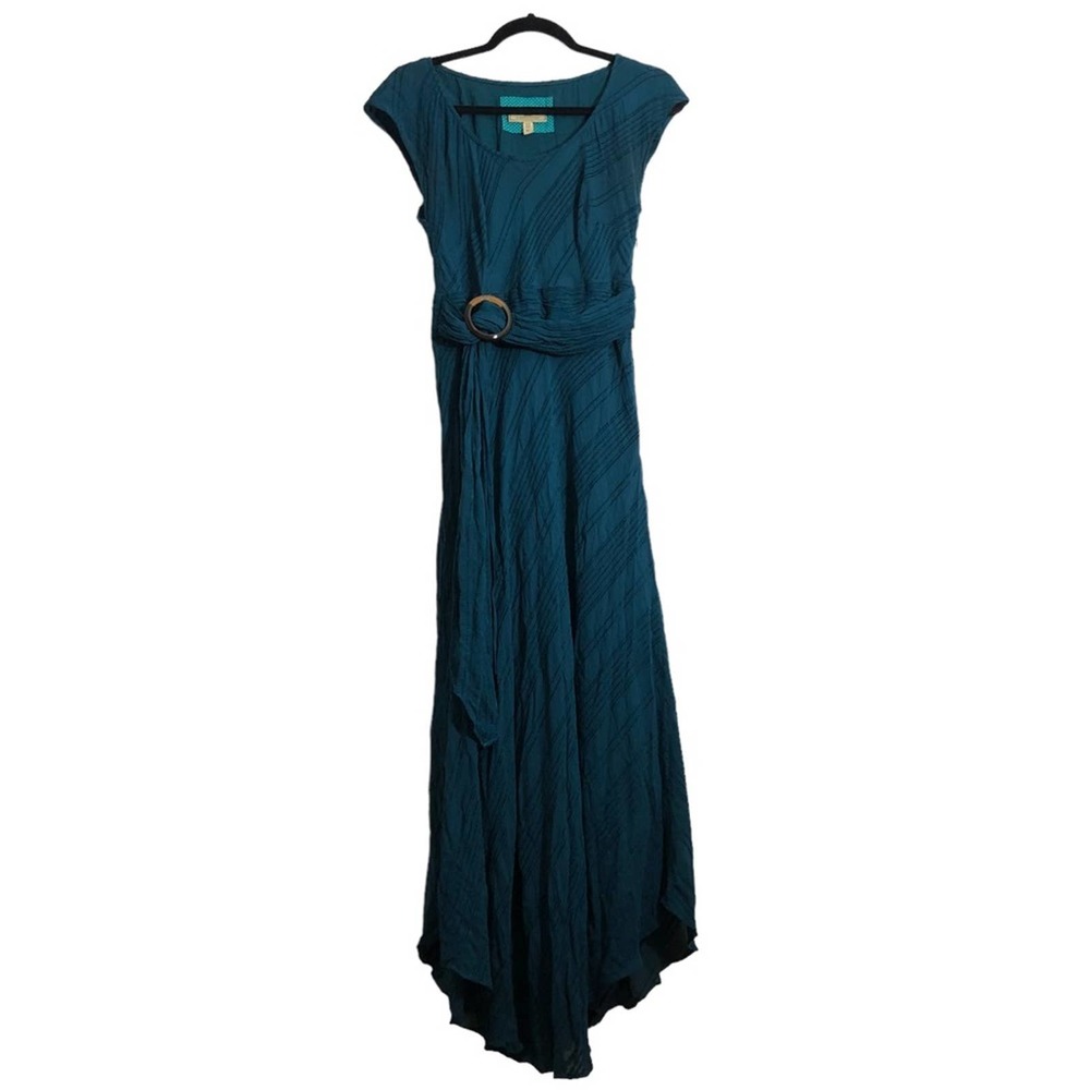 Moulinette Soeurs Teal Blue Pleated Midi Dress with Belt